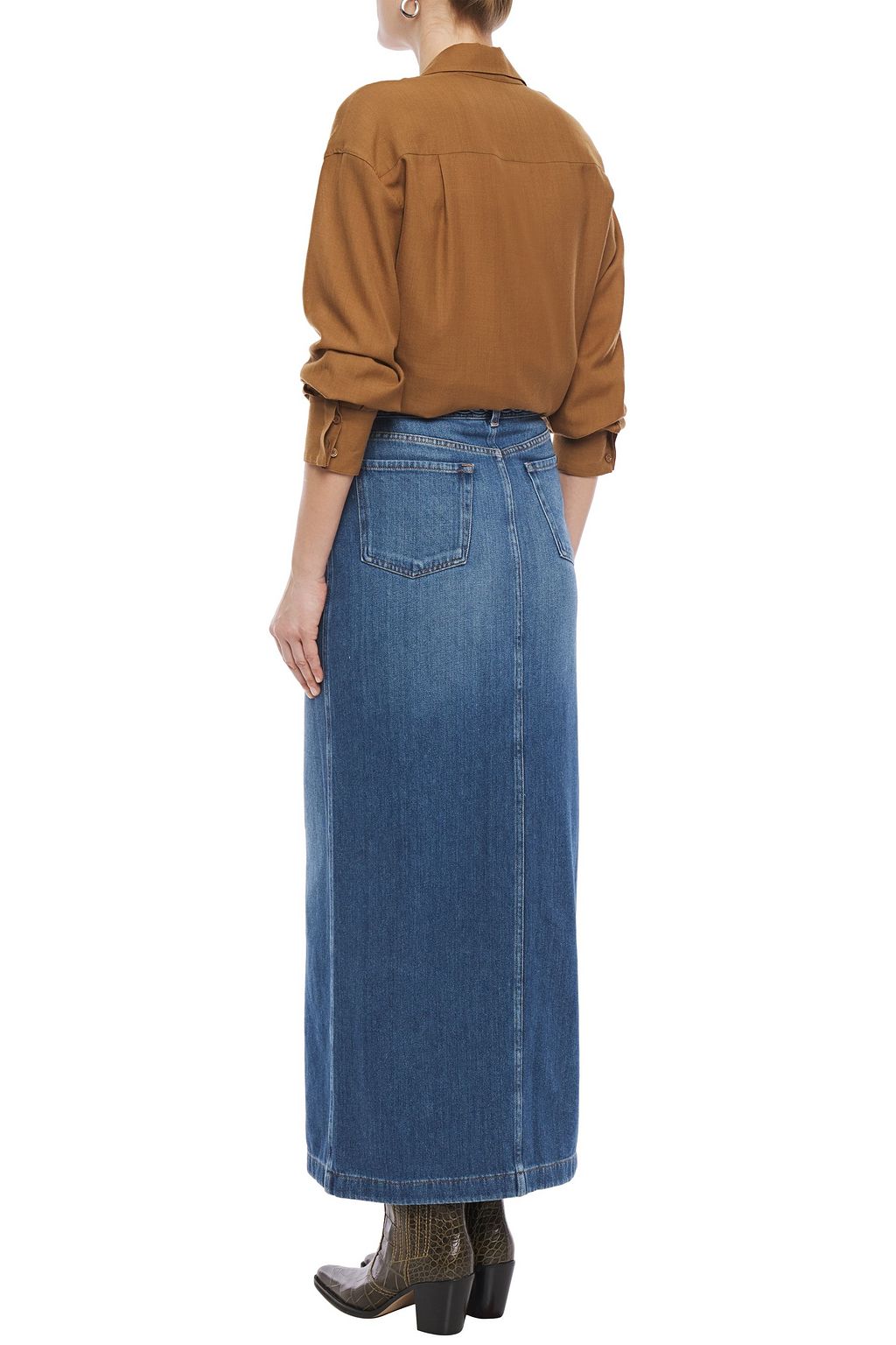 7 FOR ALL MANKIND Braid-trimmed denim maxi skirt