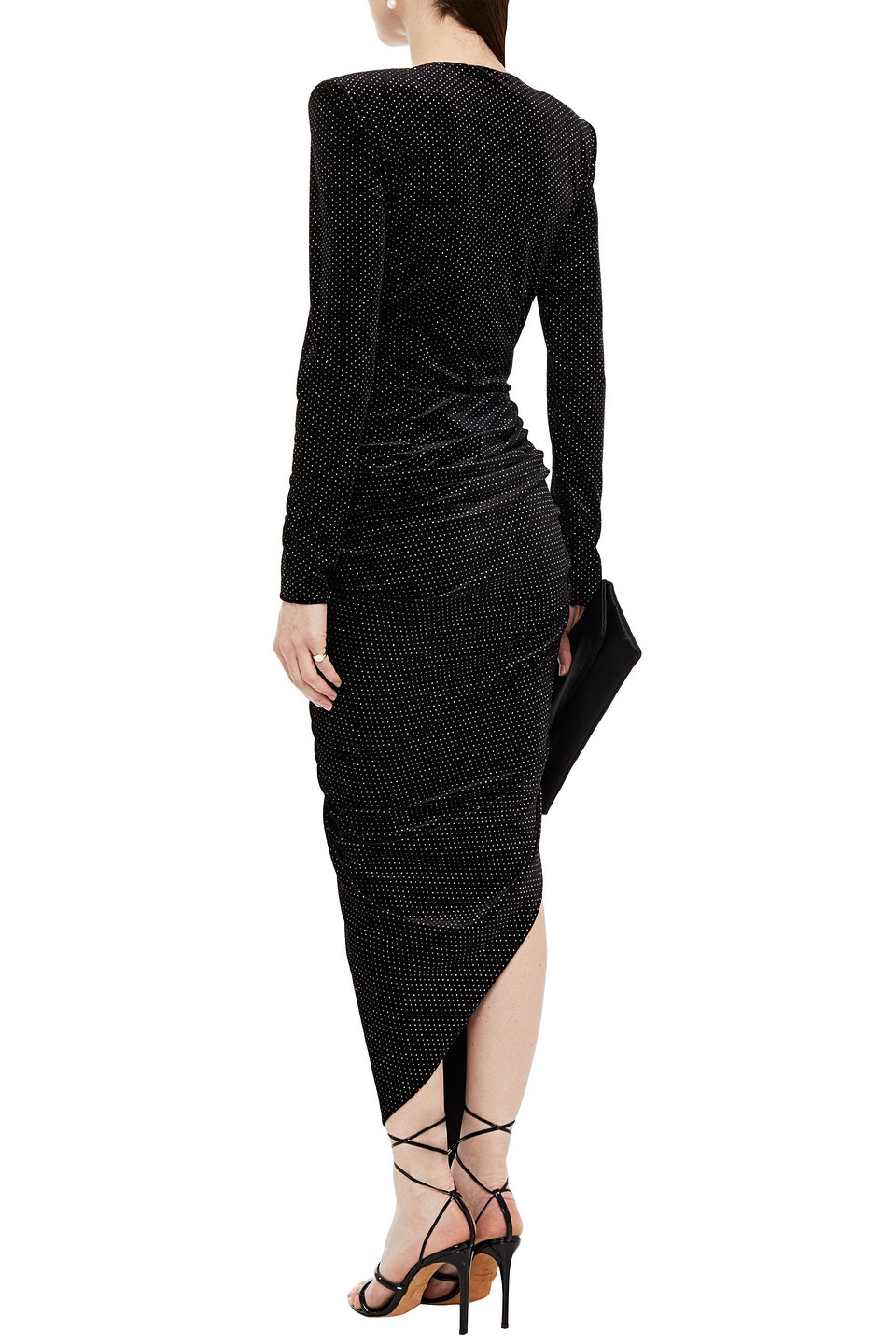  Redemption - Cindy Geraffte Robe Aus Stretch-samt Mit Glitter-finish - Schwarz - It 38 