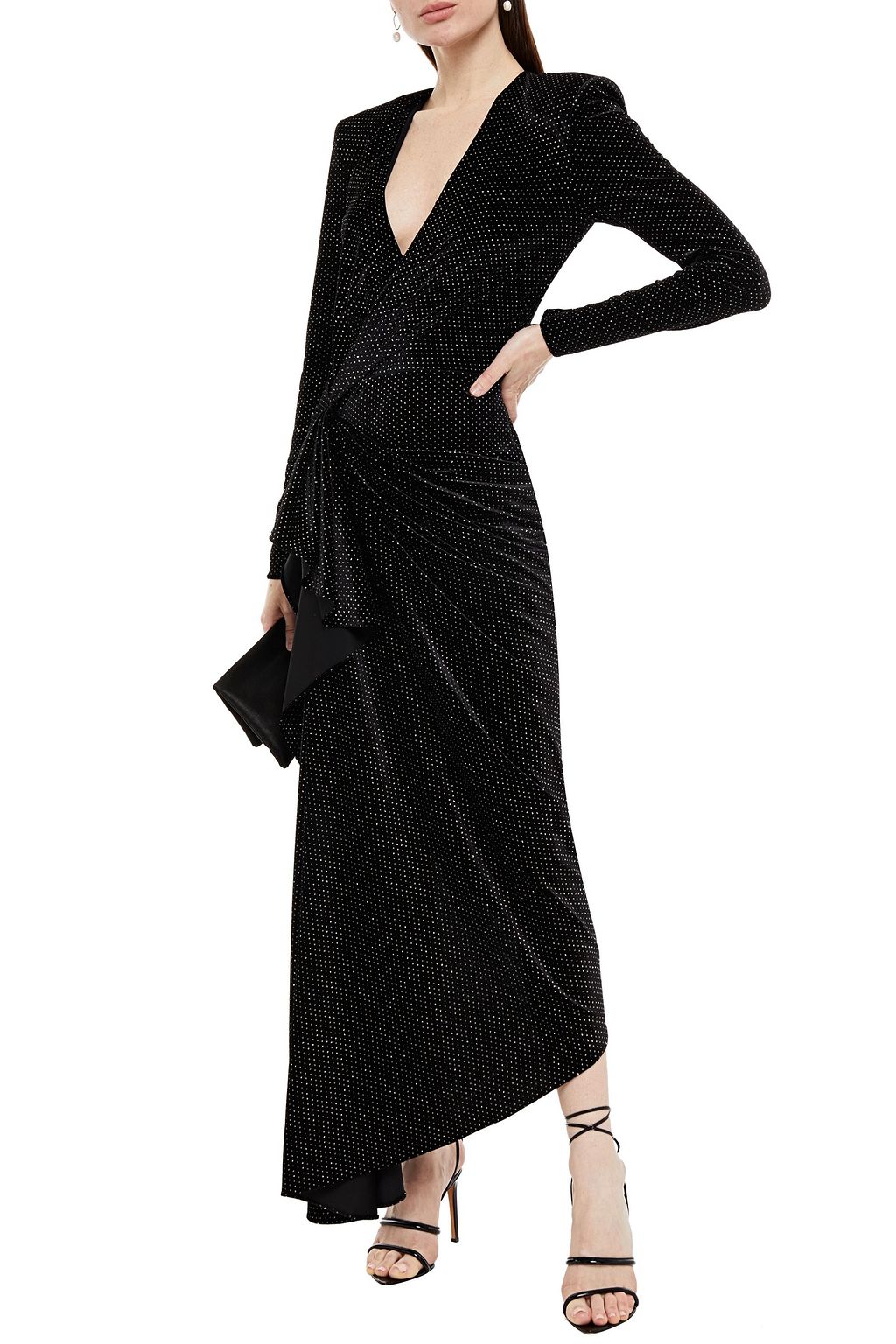 REDEMPTION Cindy gathered glittered stretch-velvet gown