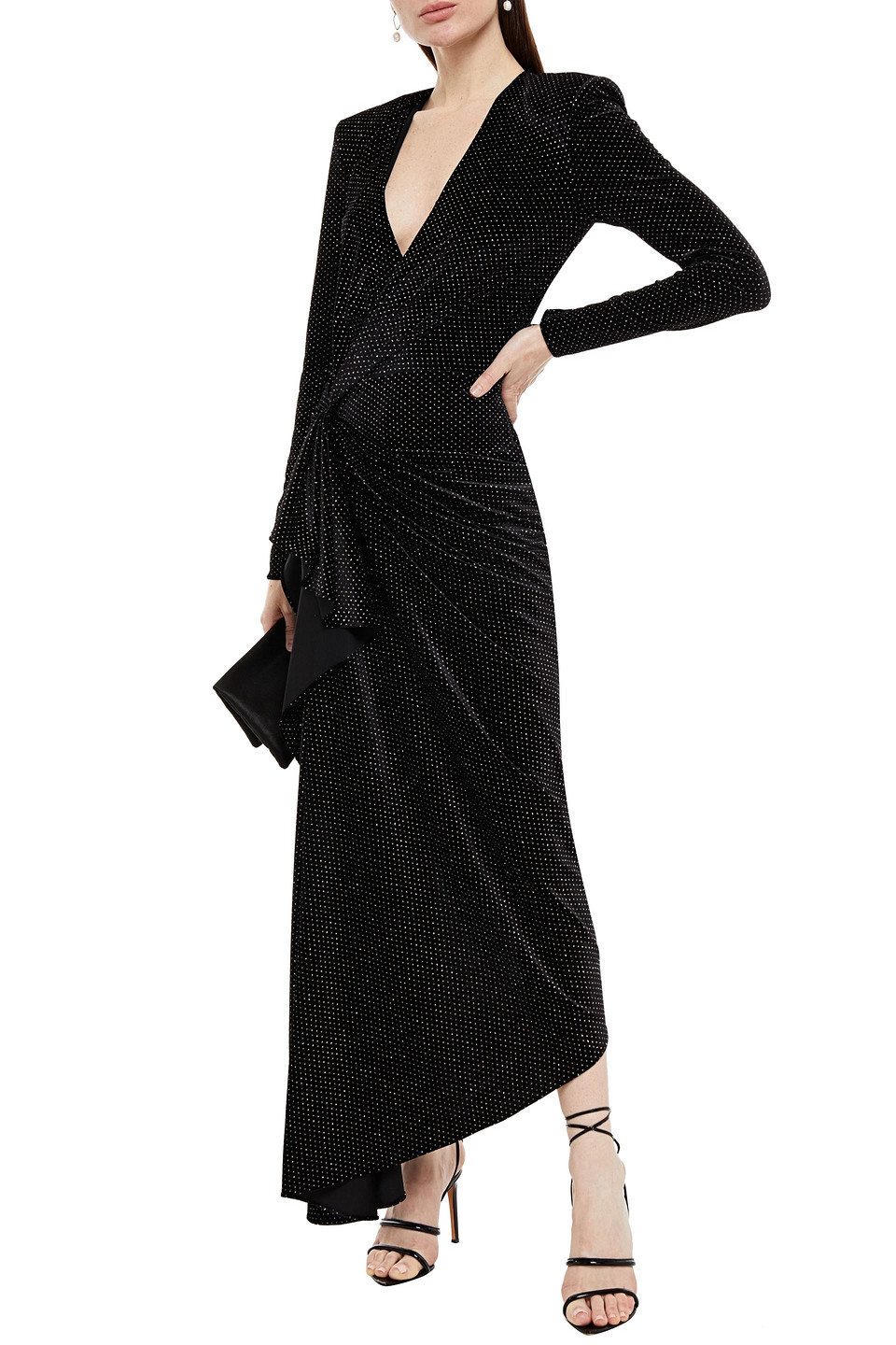  Redemption - Cindy Geraffte Robe Aus Stretch-samt Mit Glitter-finish - Schwarz - It 38 