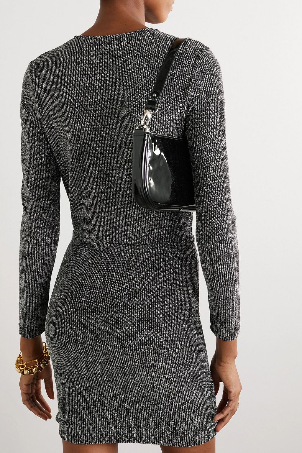 IRO Noize ruffled wrap-effect metallic ribbed-knit mini dress
