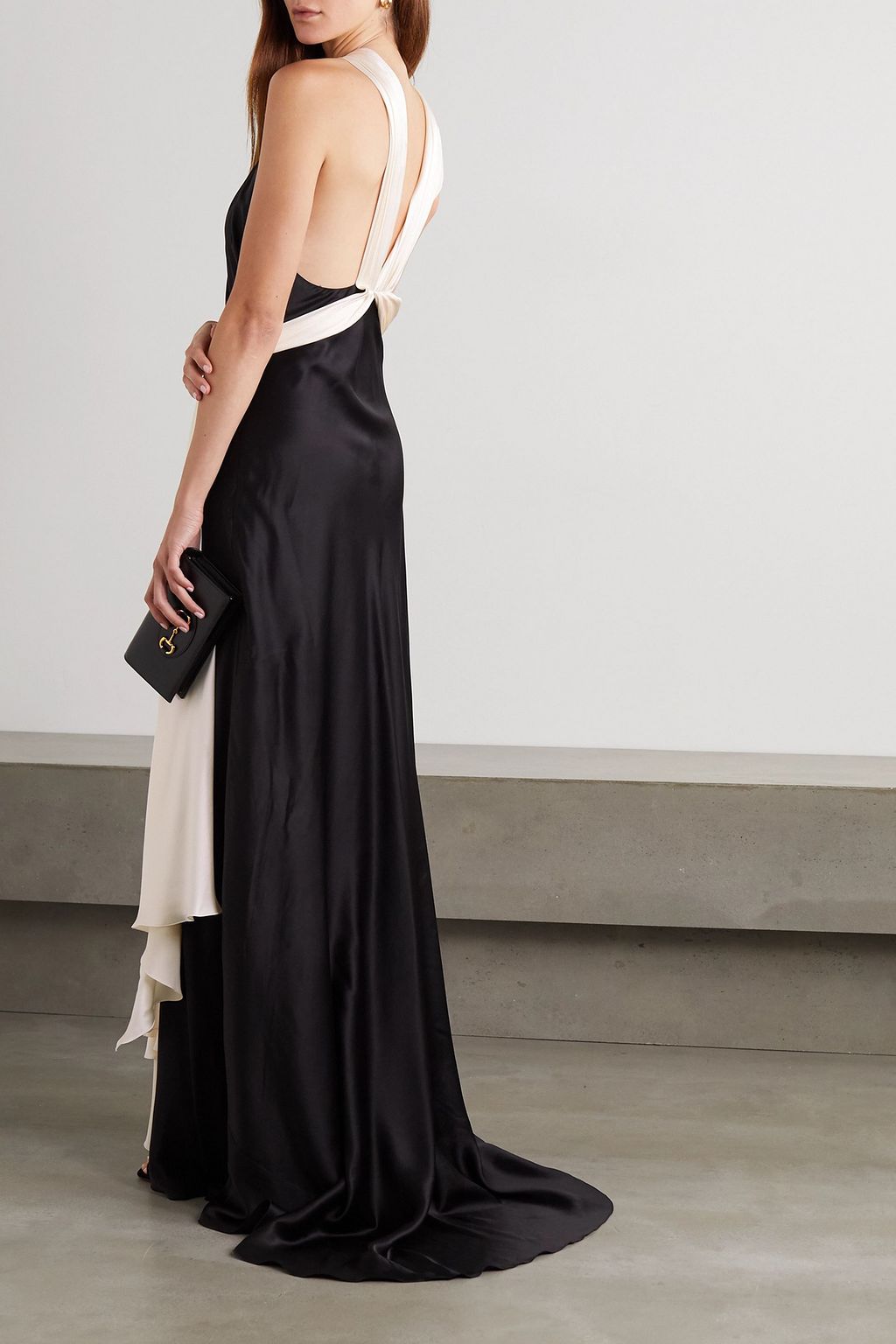 REDEMPTION Belted two-tone cutout silk-satin gown