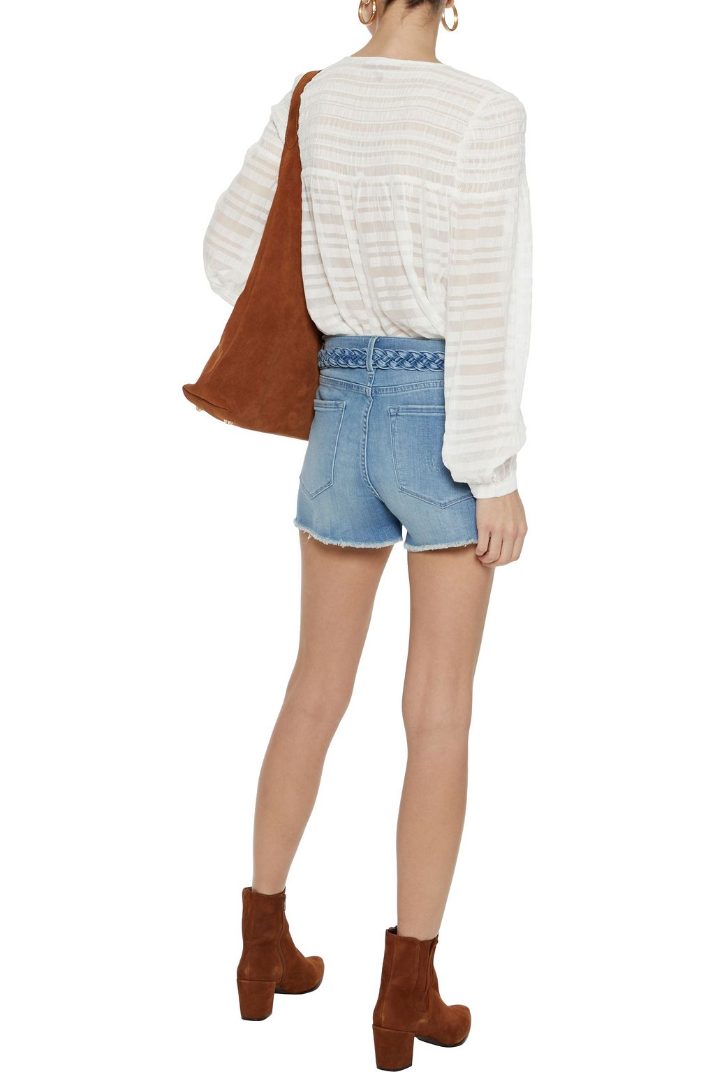FRAME Shirred burnout-effect gauze blouse