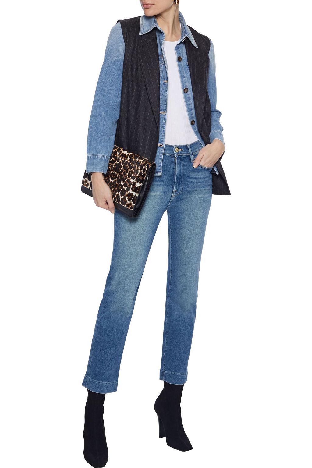 FRAME Le High Straight cropped distressed high-rise slim-leg jeans