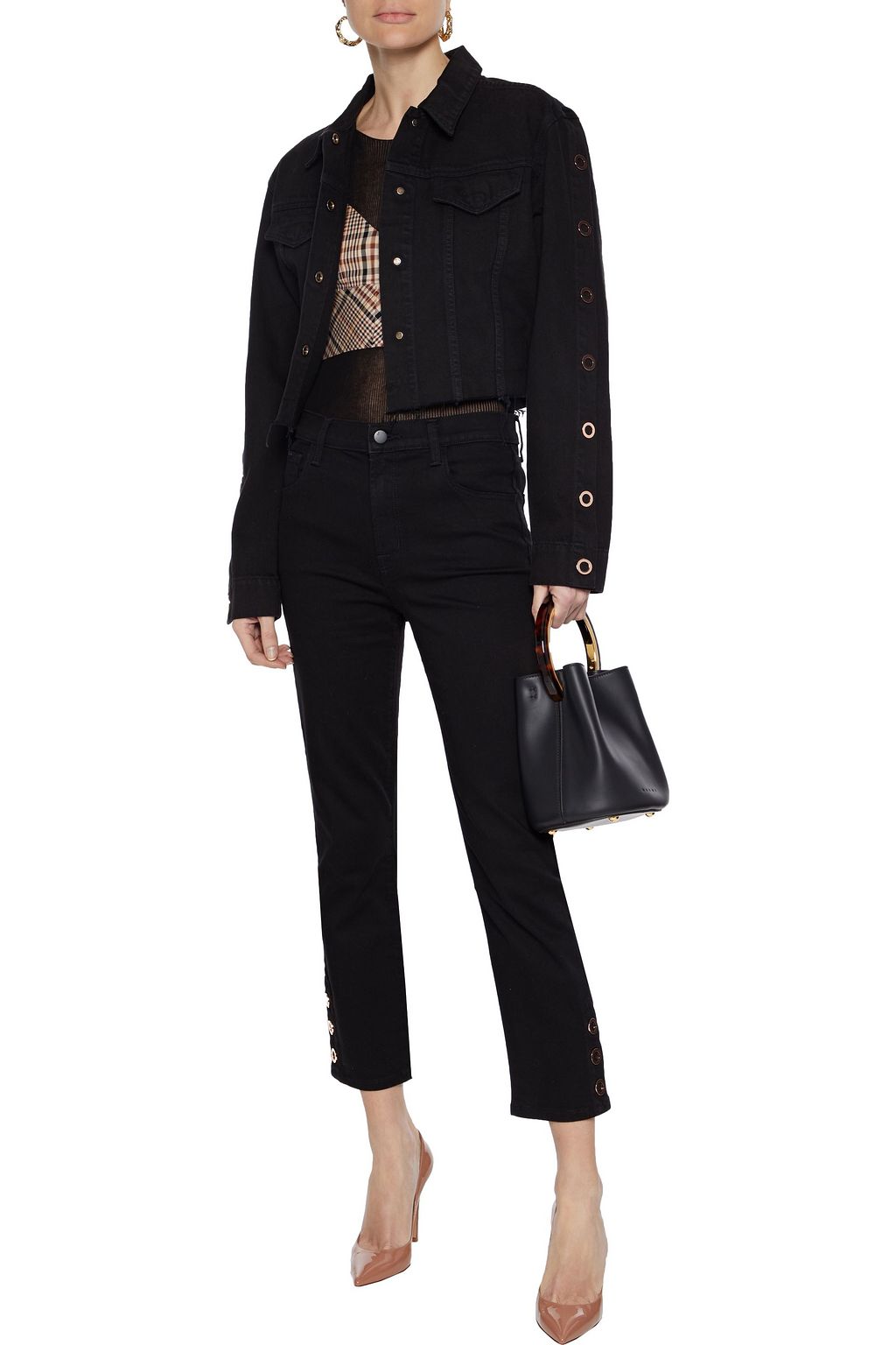 J BRAND Cyra cropped eyelet-embellished denim jacket