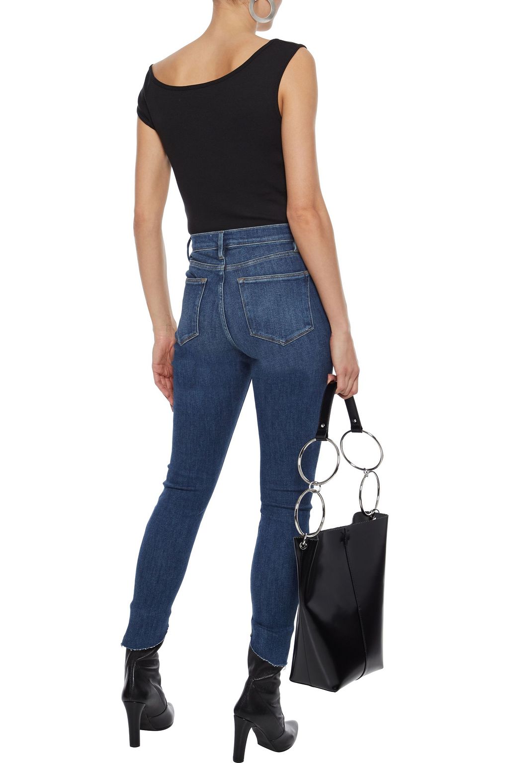 FRAME Le High Skinny cropped paneled high-rise skinny jeans