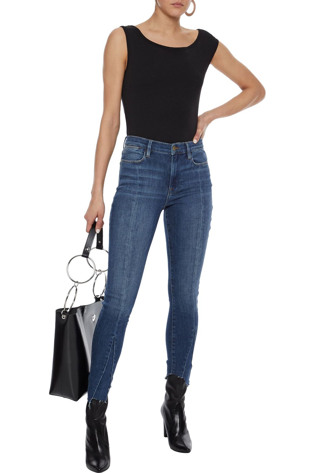 FRAME Le High Skinny cropped paneled high-rise skinny jeans