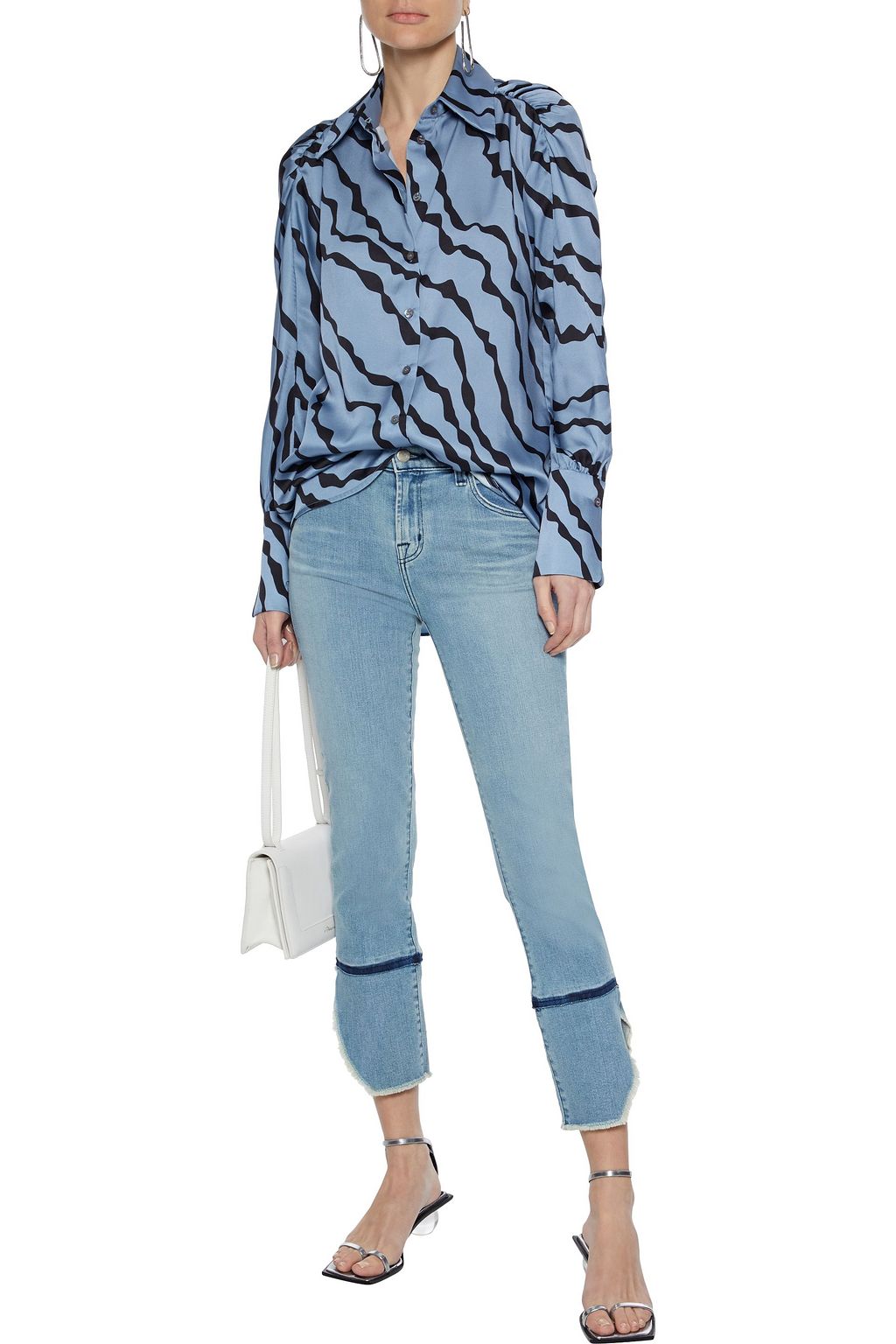 J BRAND Organza-trimmed mid-rise slim-leg jeans