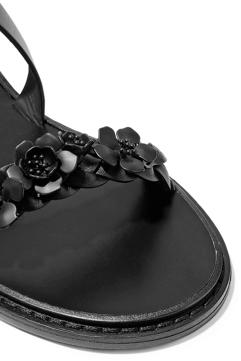 VALENTINO GARAVANI Floral-appliquéd leather sandals