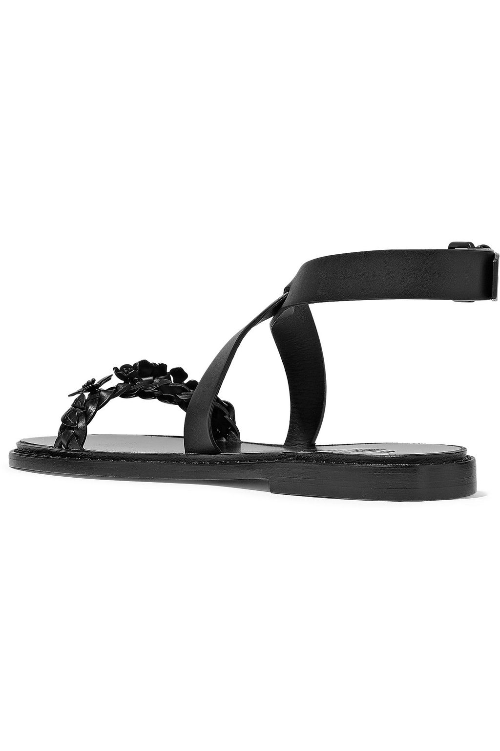 VALENTINO GARAVANI Floral-appliquéd leather sandals