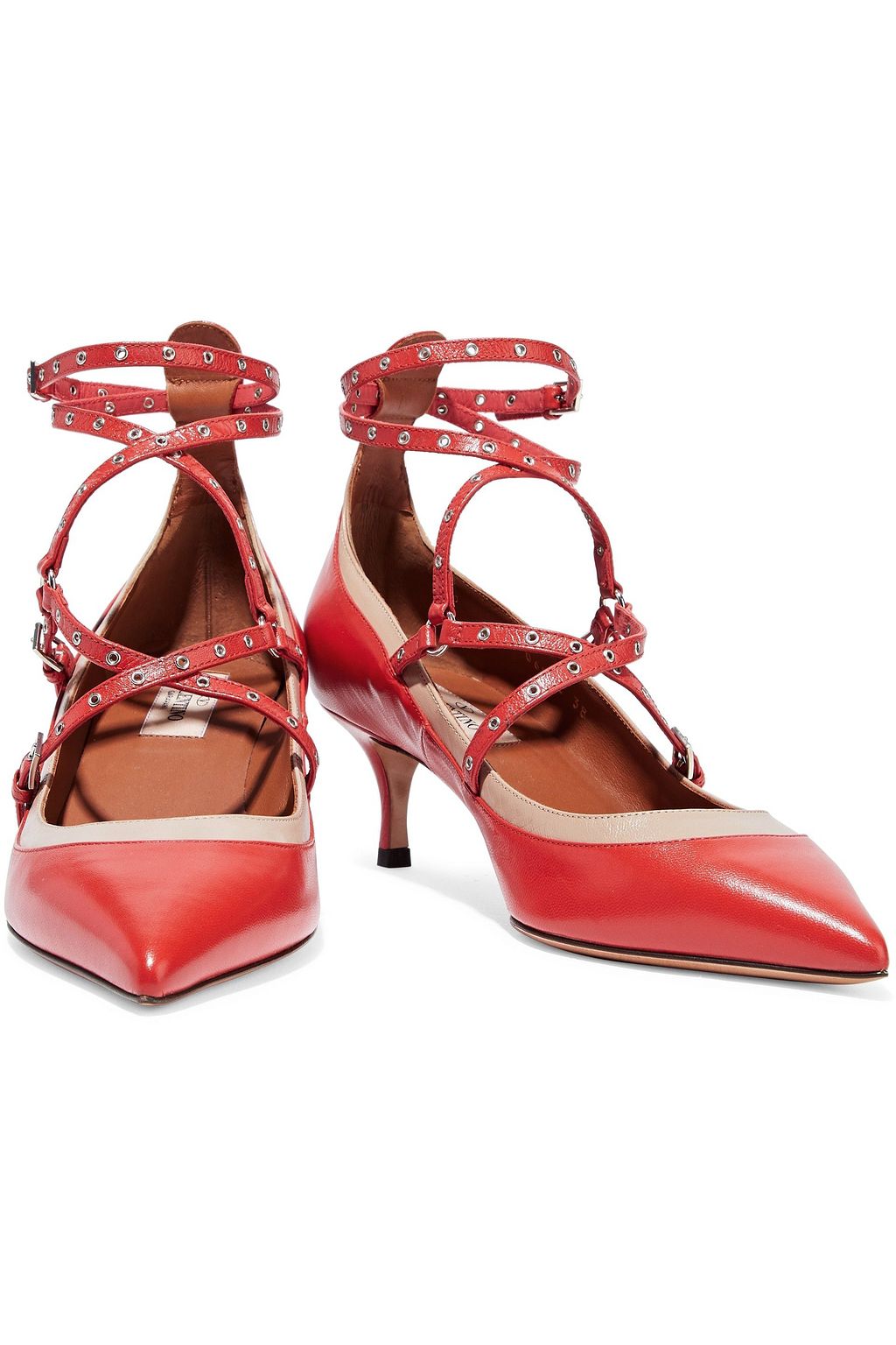VALENTINO GARAVANI Love Latch eyelet-embellished two-tone leather pumps