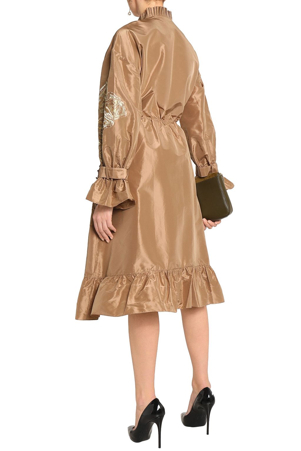 SACHIN & BABI Ruffle-trimmed embroidered silk-taffeta raincoat