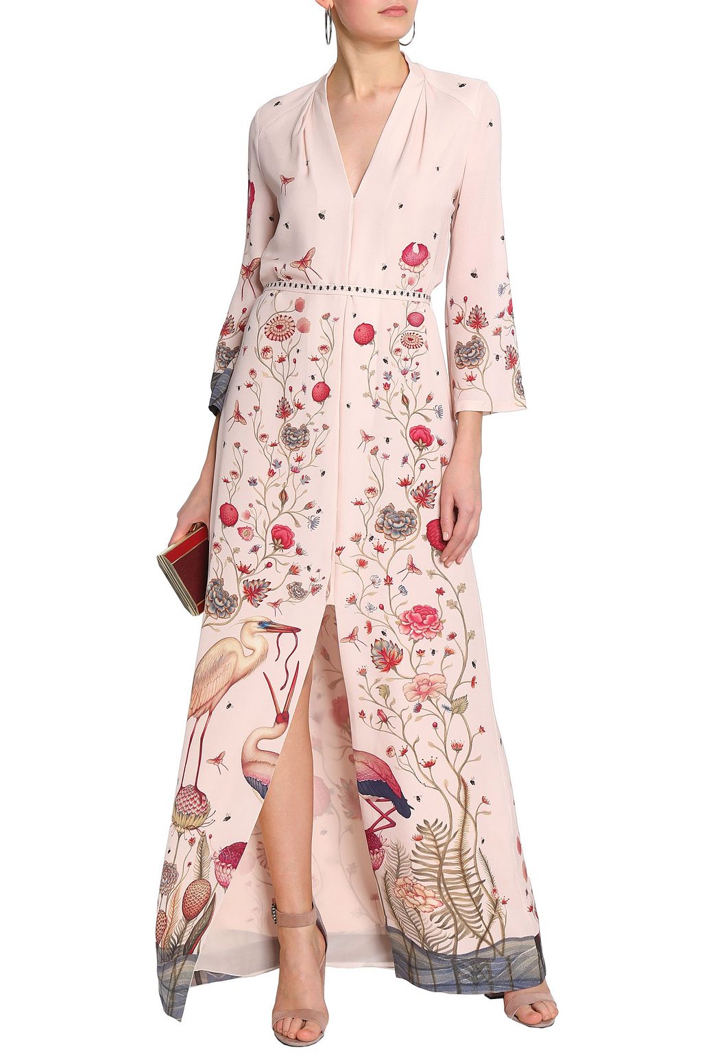 VILSHENKO Split-front printed silk-crepe gown
