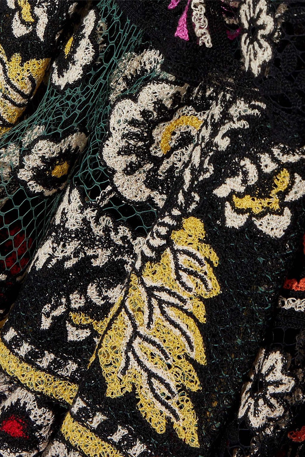 VALENTINO GARAVANI Tiered embroidered fishnet maxi dress