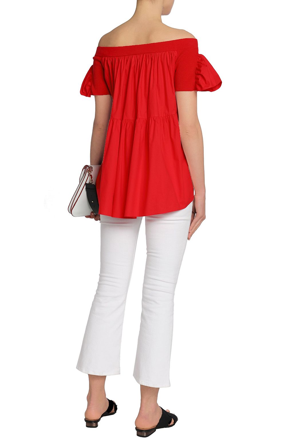 GOEN.J Off-the-shoulder cotton and wool-blend poplin top