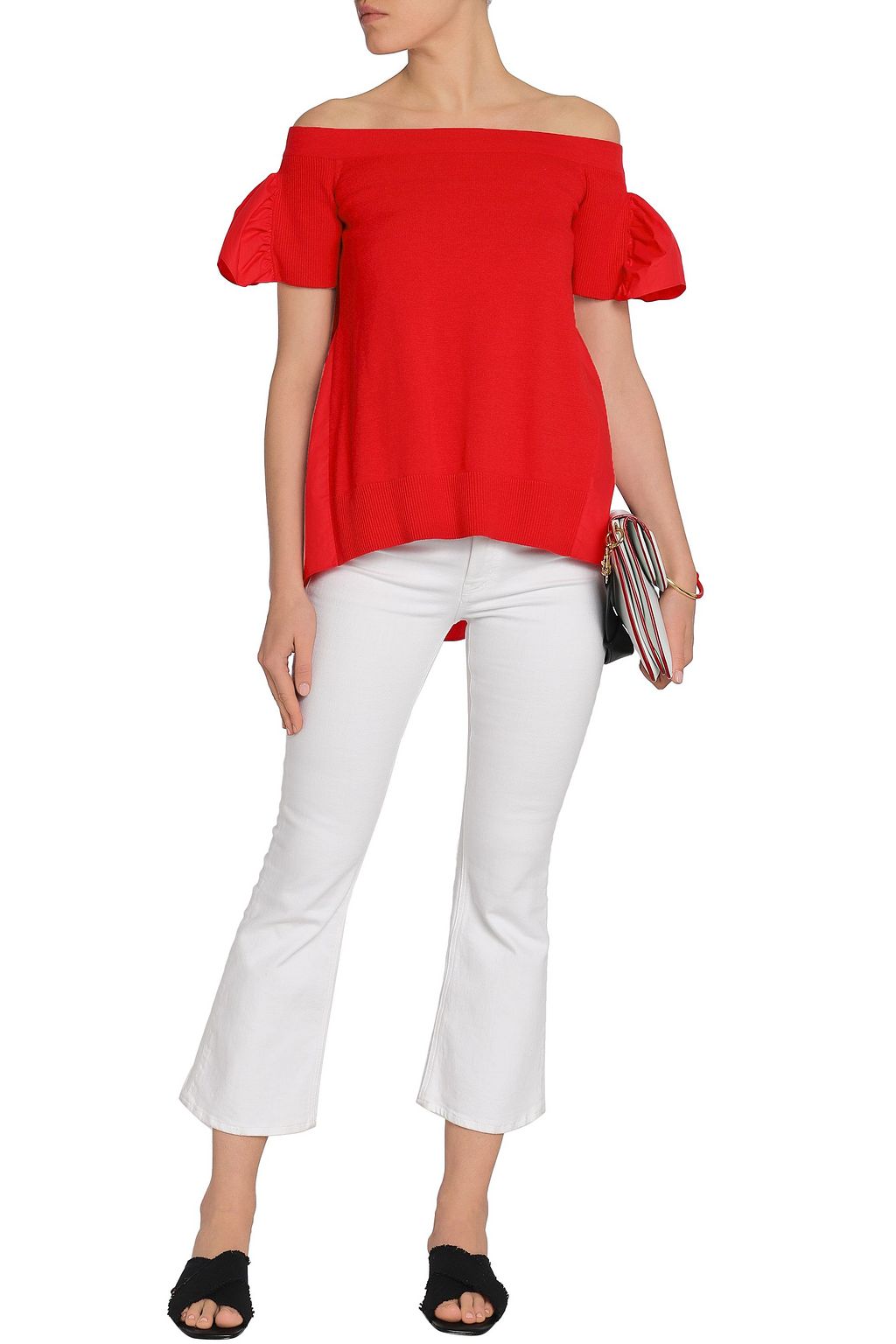 GOEN.J Off-the-shoulder cotton and wool-blend poplin top