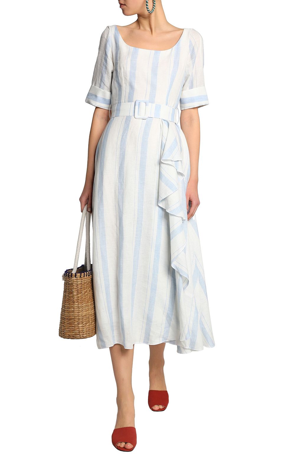 GÜL HÜRGEL Belted striped linen midi dress