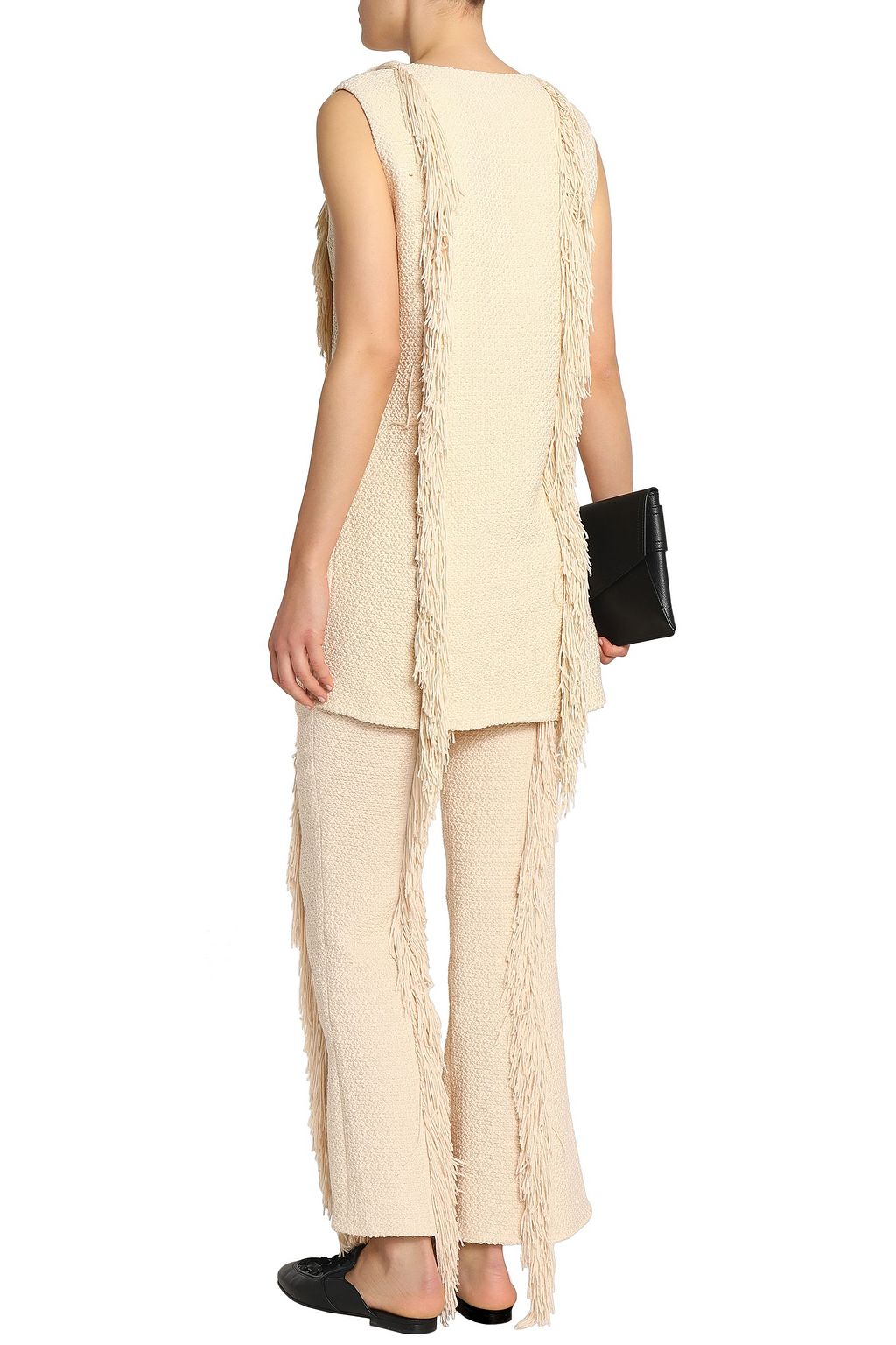 GOEN.J Fringe-trimmed tweed bootcut pants