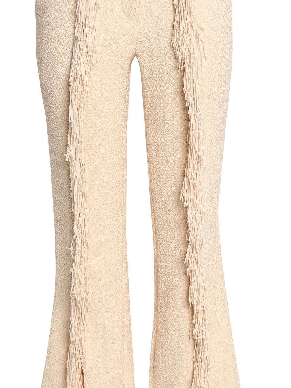 fringe-trimmed tweed bootcut pants