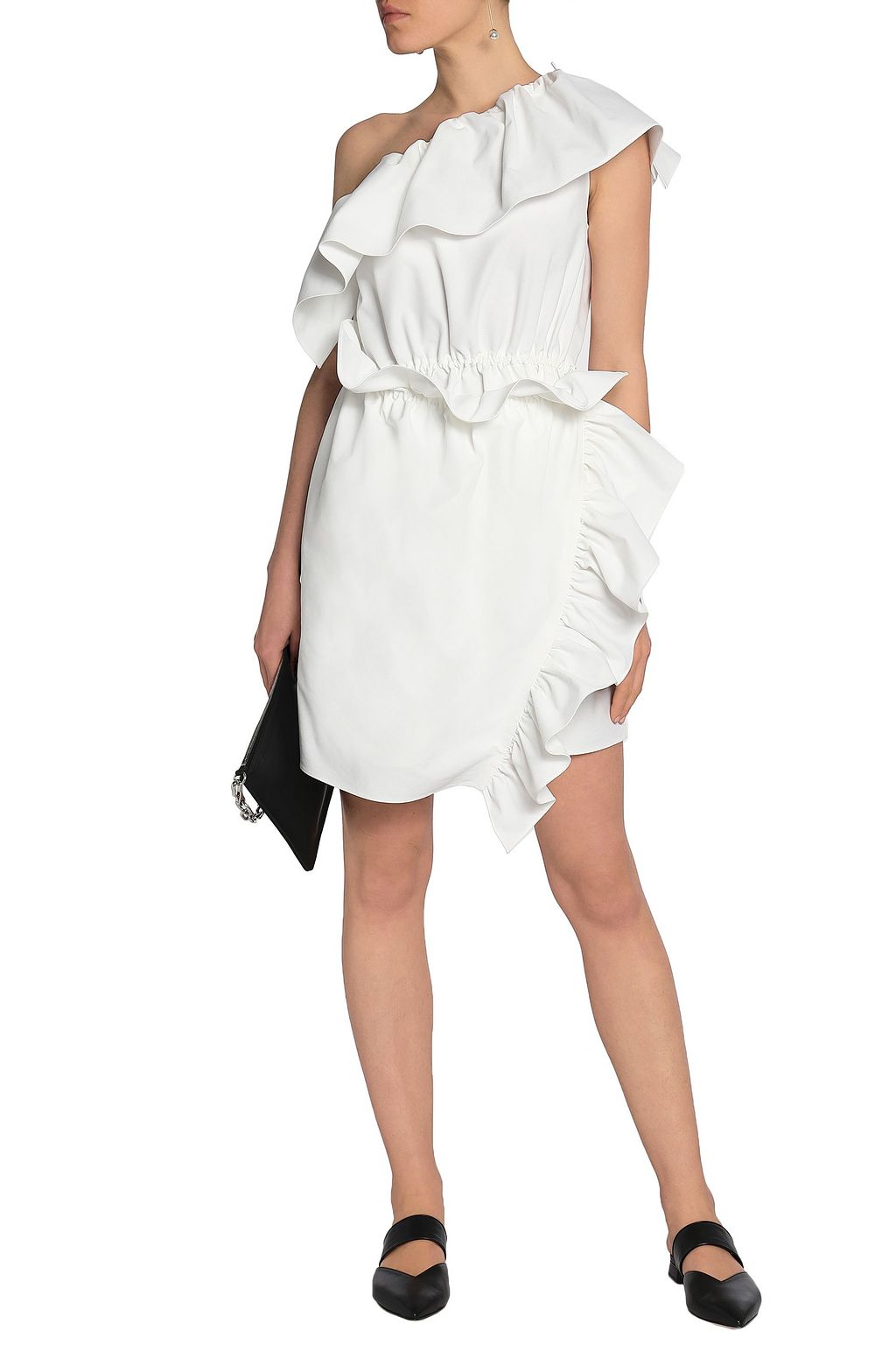 GOEN.J One-shoulder ruffle-trimmed poplin dress