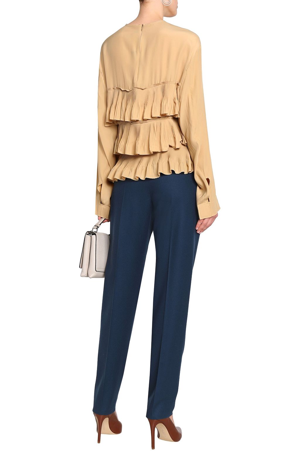 MARNI Tiered plissé crepe de chine blouse