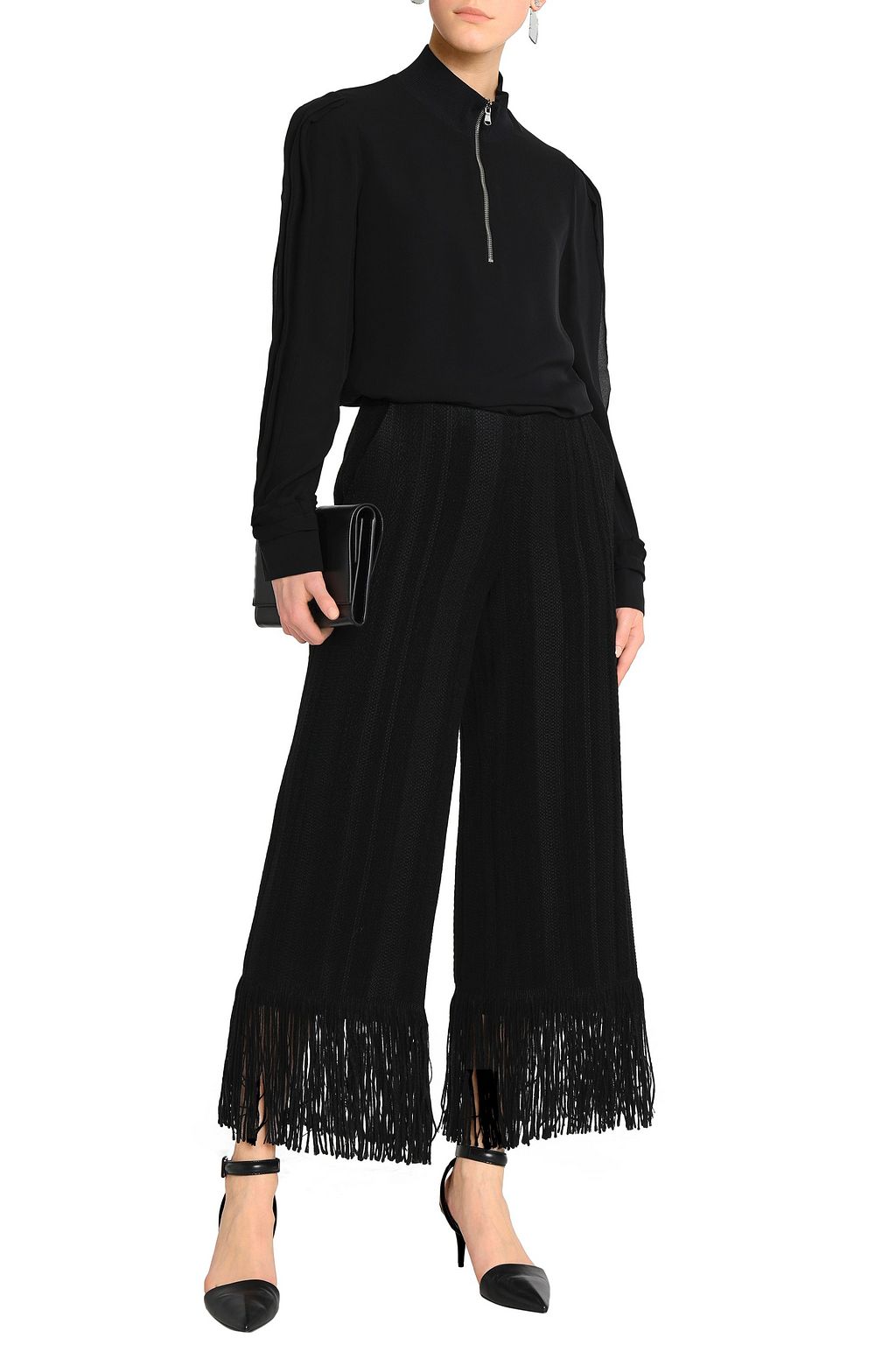 GOEN.J Fringe-trimmed tweed wide-leg pants