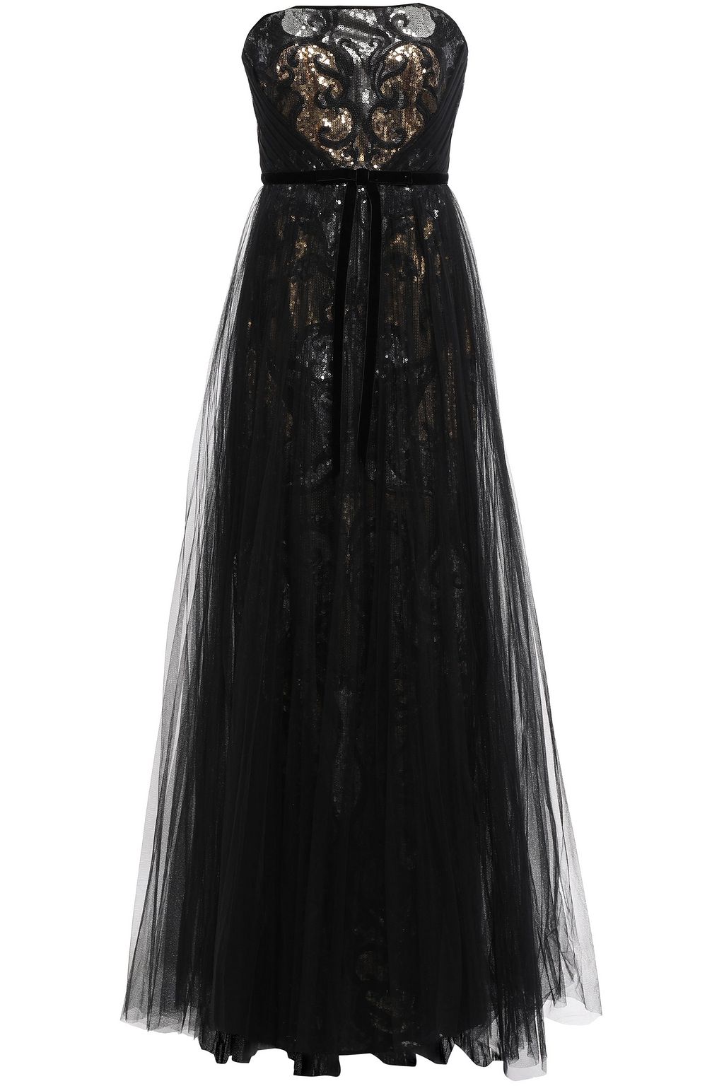 black strapless tulle dress