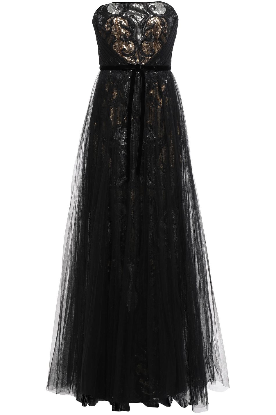 black strapless gown