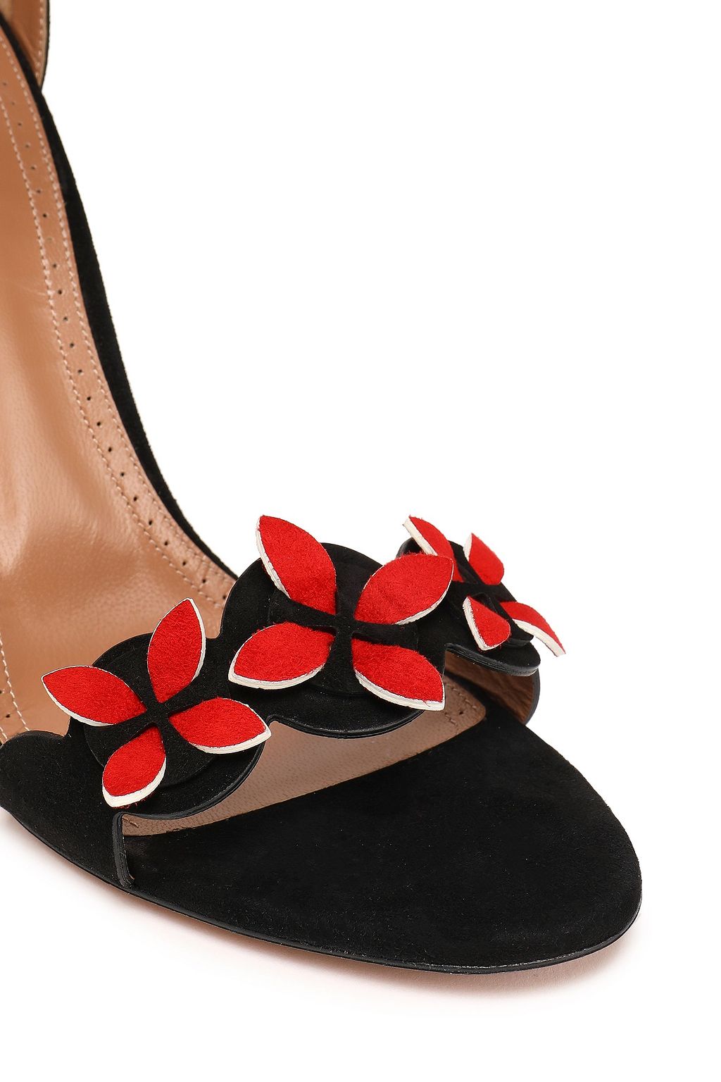 ALAÏA Sandalen aus Veloursleder mit floralen Applikationen