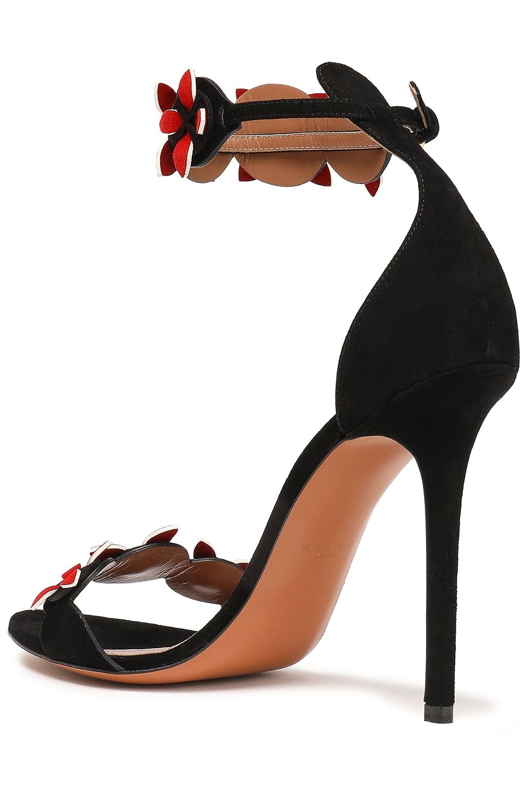 ALAÏA Sandalen aus Veloursleder mit floralen Applikationen