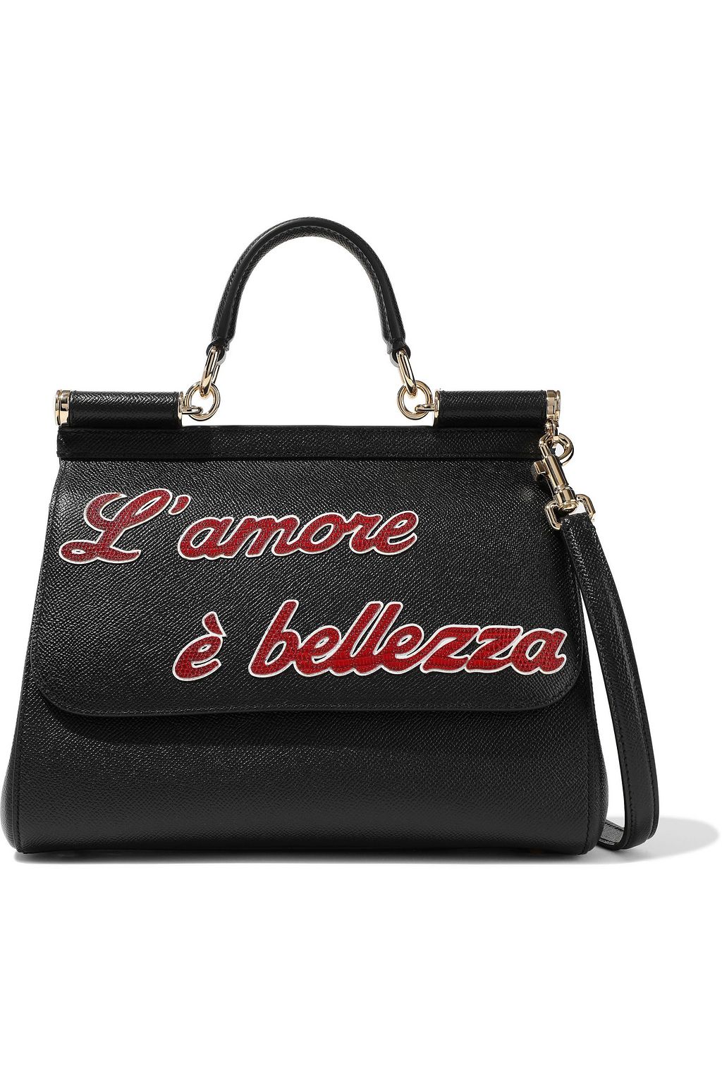 DOLCE&GABBANA Sicily appliquéd textured-leather shoulder bag