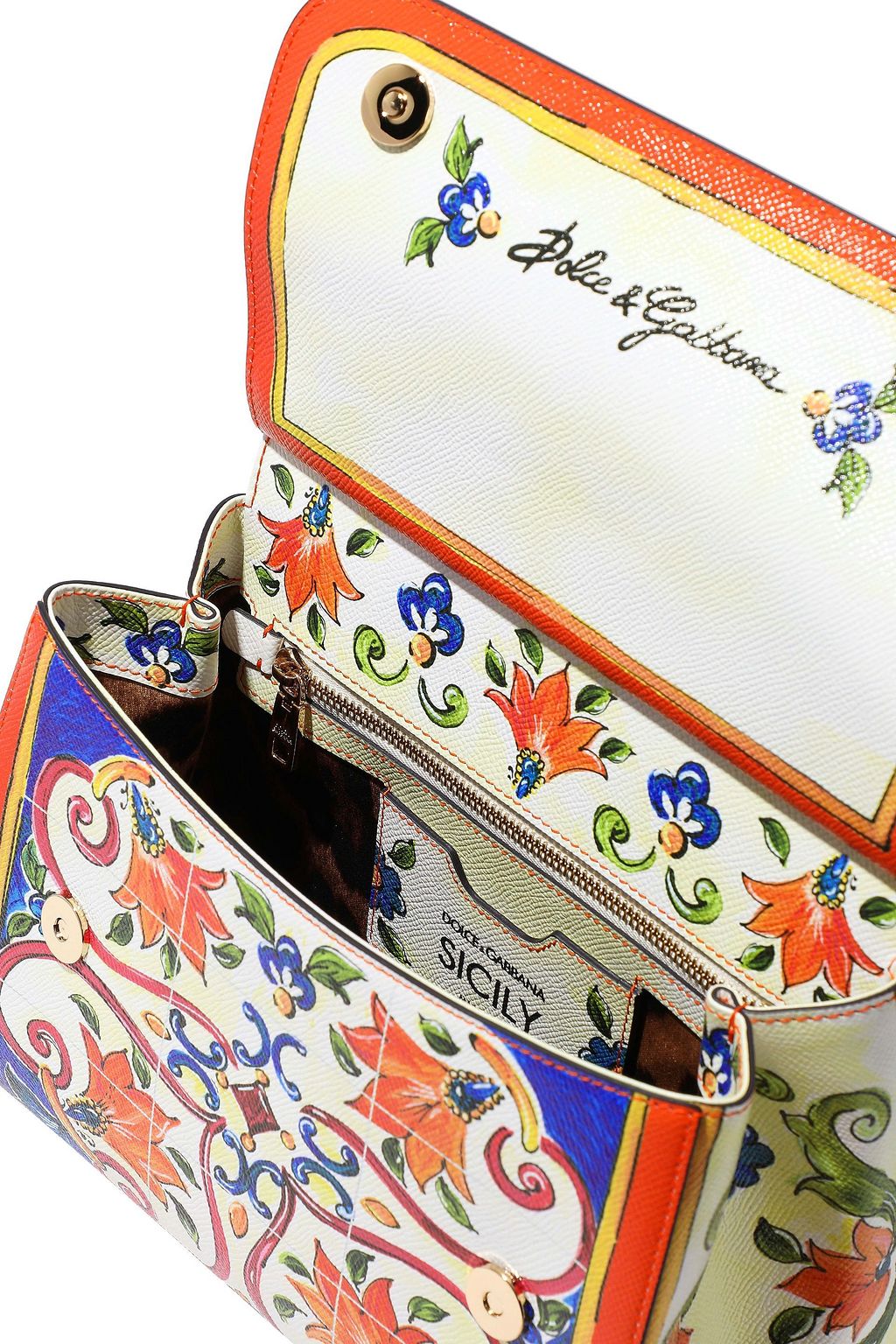 DOLCE&GABBANA Sicily medium printed textured-leather shoulder bag