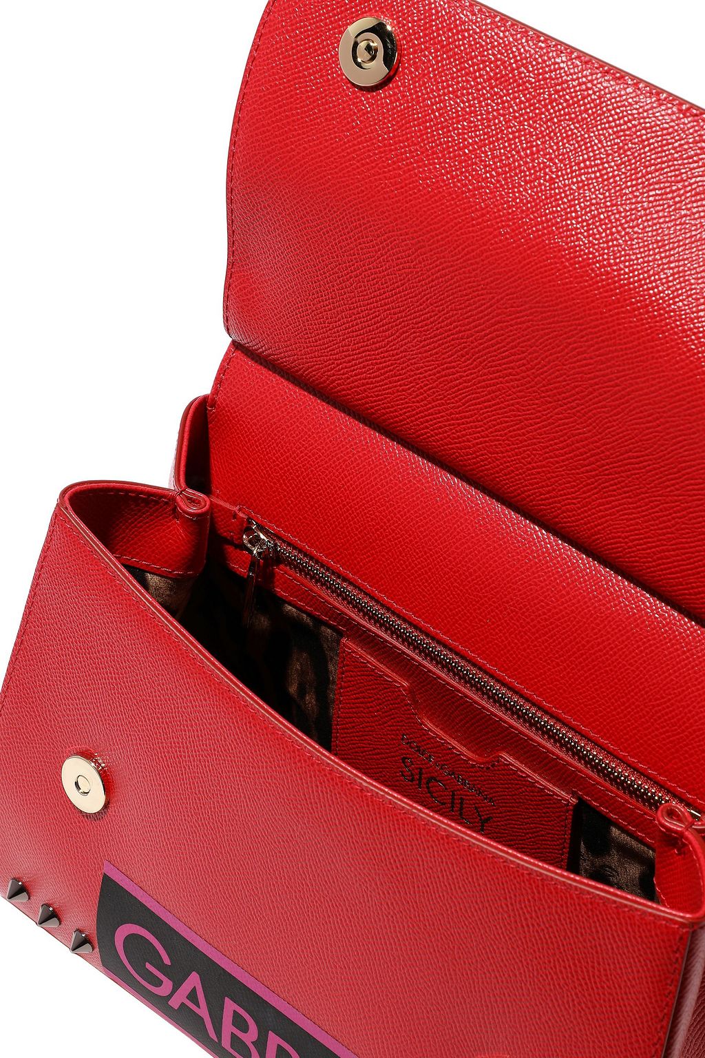 DOLCE&GABBANA Sicily appliquéd printed textured-leather shoulder bag