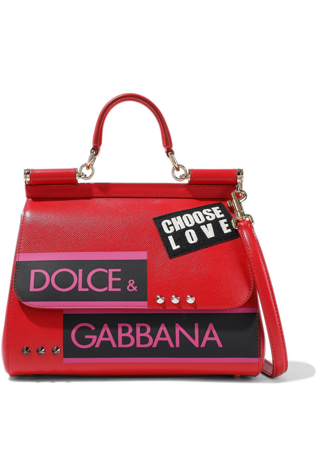 DOLCE&GABBANA Sicily appliquéd printed textured-leather shoulder bag