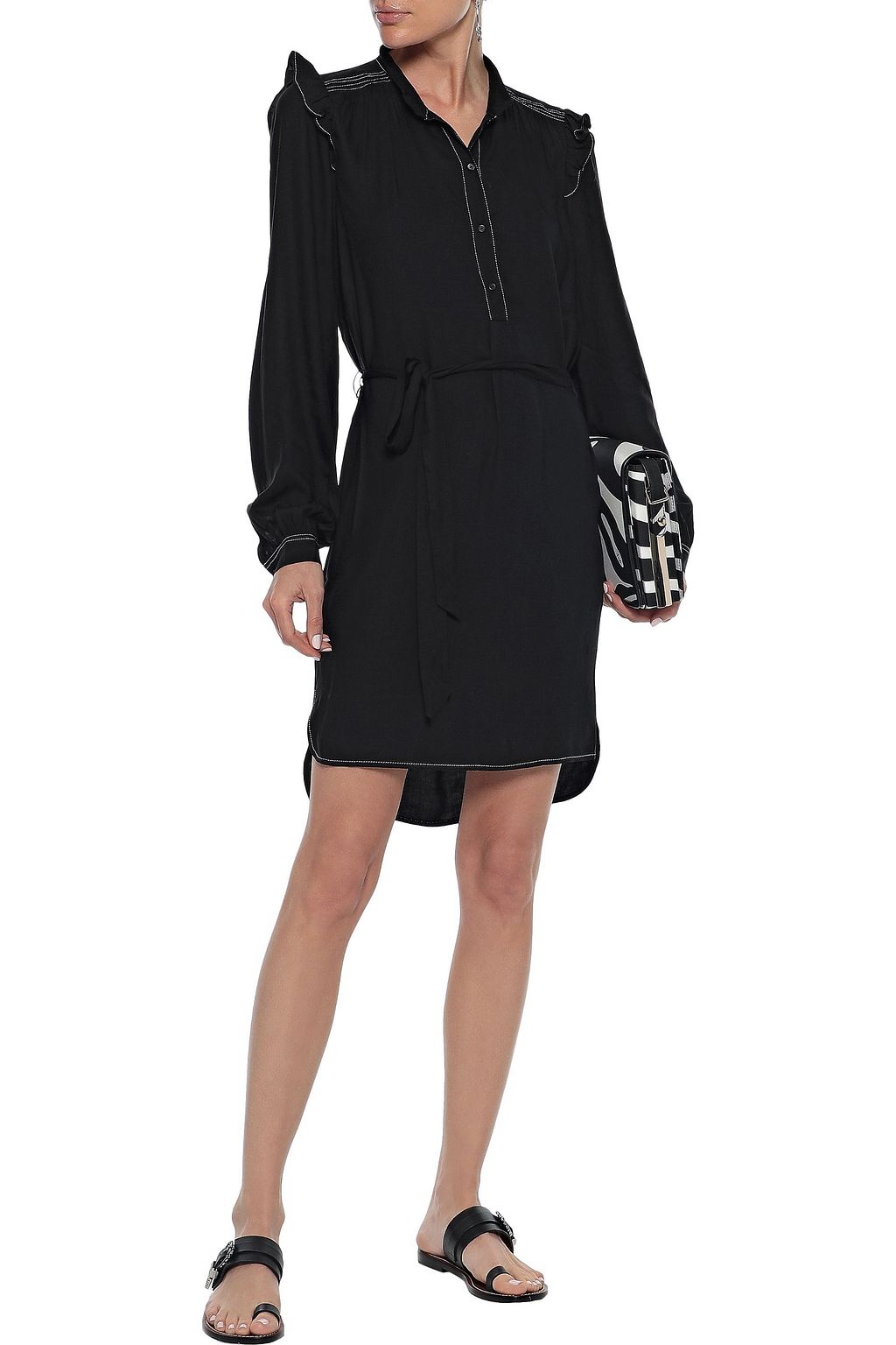 JOIE Gadella belted ruffle-trimmed crepe mini dress