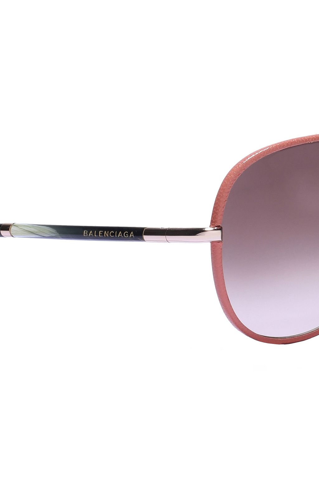 BALENCIAGA Aviator-style leather-trimmed, rose gold-tone and acetate sunglasses