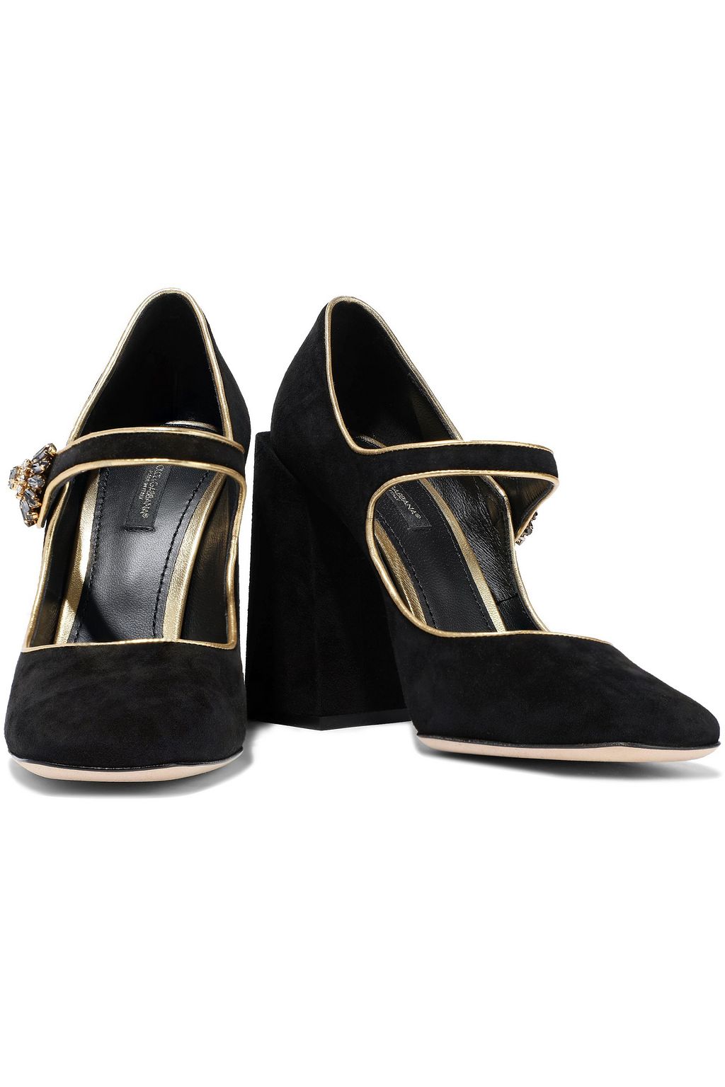 DOLCE&GABBANA Crystal-embellished suede Mary Jane pumps