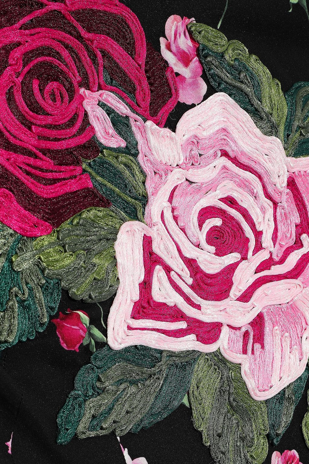 DOLCE&GABBANA Appliquéd floral-print stretch-silk dress