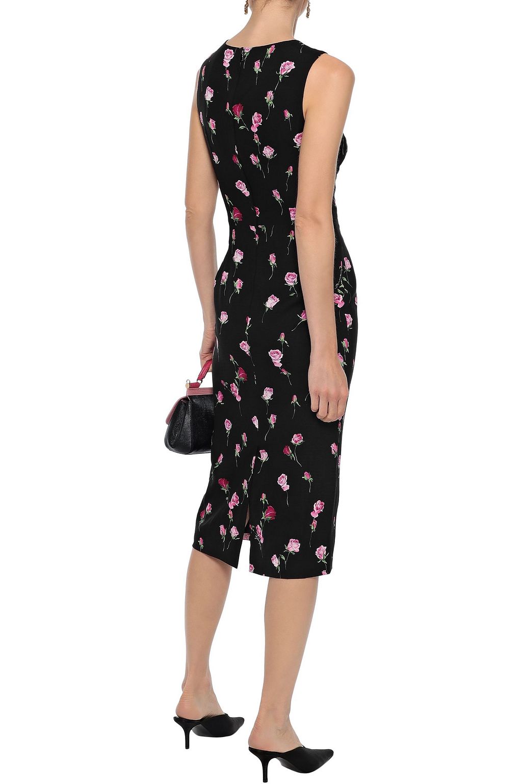 DOLCE&GABBANA Appliquéd floral-print stretch-silk dress