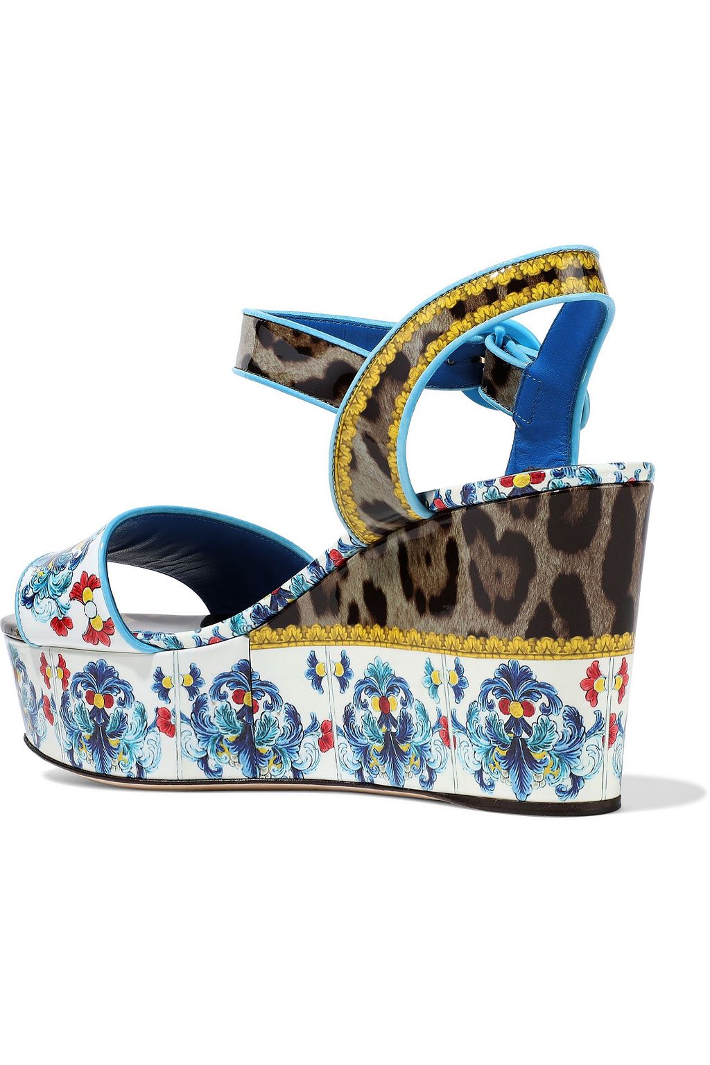 DOLCE&GABBANA Bianca printed patent-leather wedge sandals