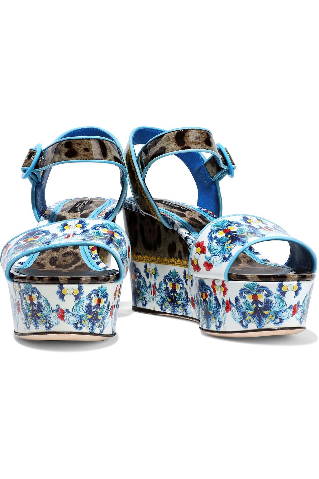 DOLCE&GABBANA Bianca printed patent-leather wedge sandals