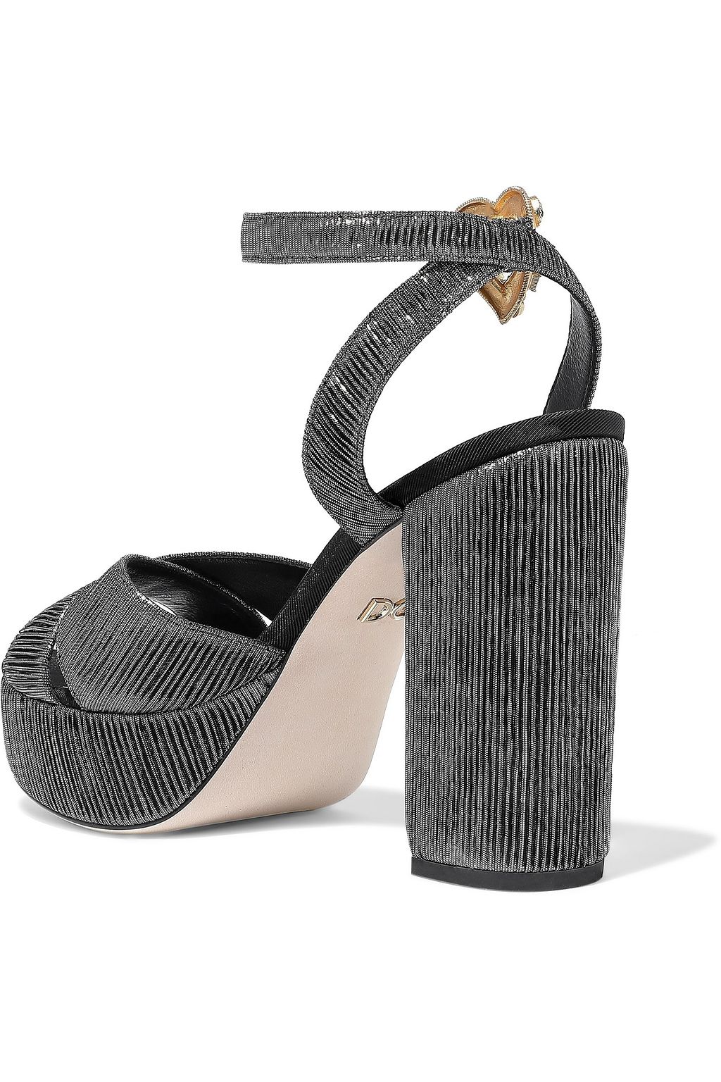 DOLCE&GABBANA Embellished ribbed lamé platform sandals