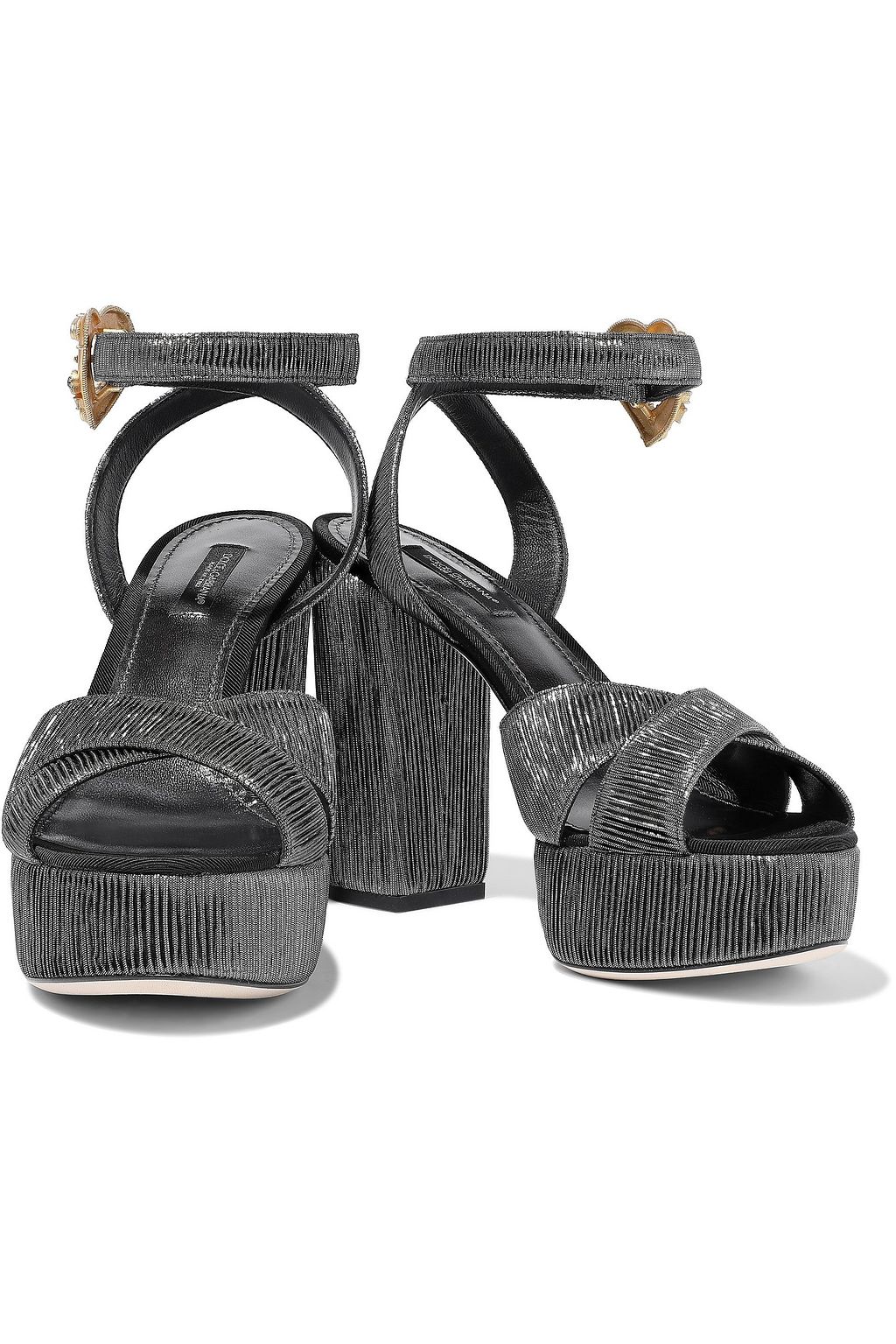 DOLCE&GABBANA Embellished ribbed lamé platform sandals