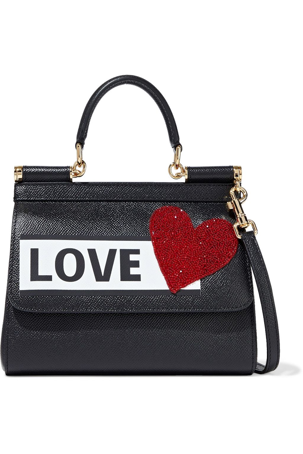 DOLCE&GABBANA Sicily small appliquéd printed textured-leather shoulder bag