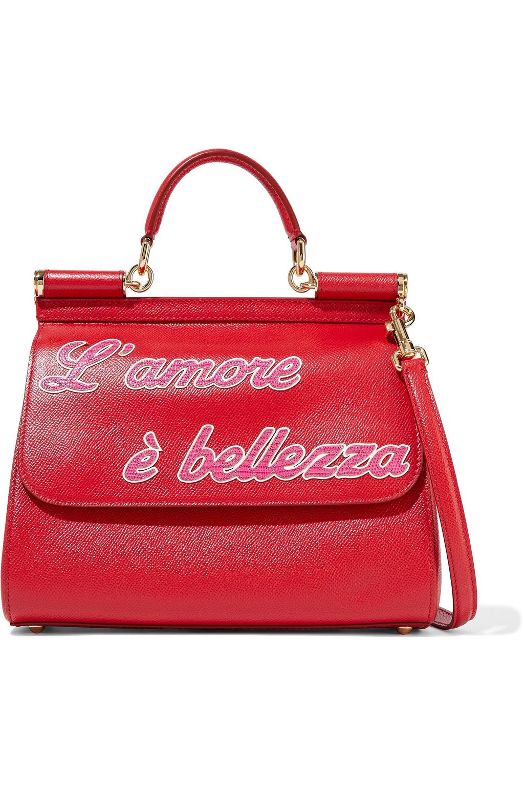 DOLCE&GABBANA Sicily appliquéd textured-leather shoulder bag
