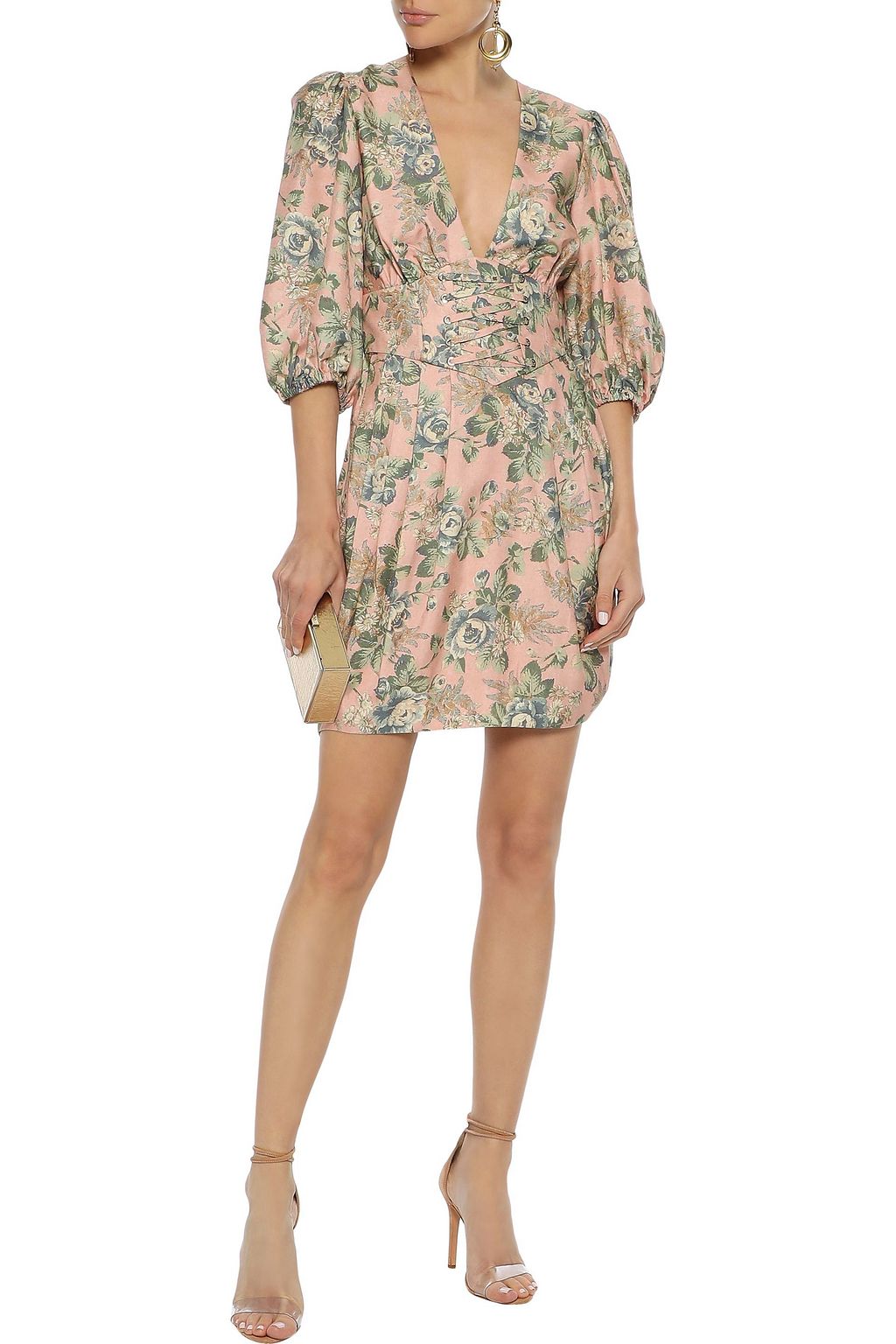 ZIMMERMANN Tempest lace-up floral-print silk-broadcloth mini dress