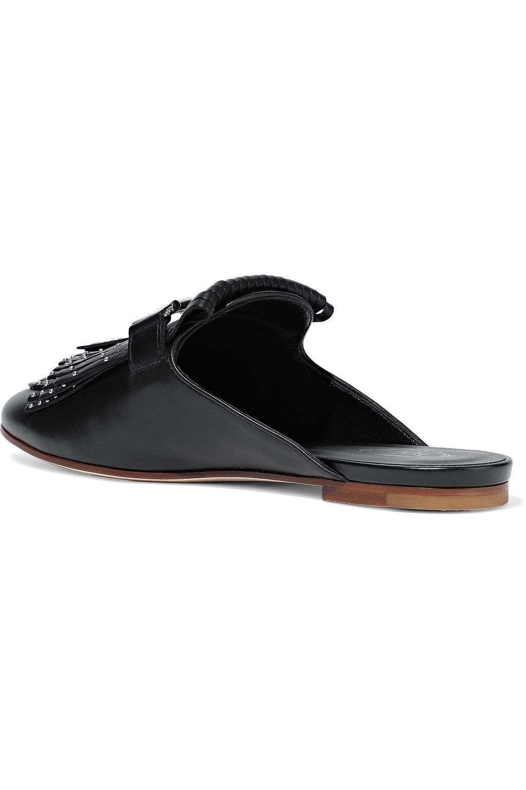TOD'S Embellished fringed leather slippers