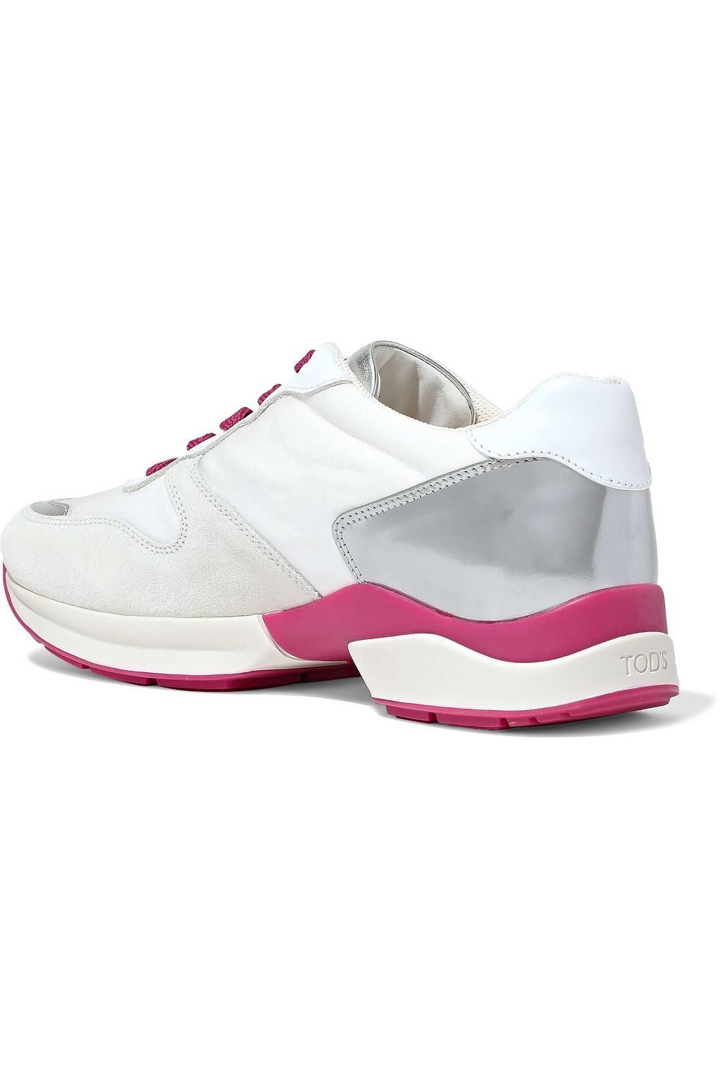TOD'S Mirrored leather, shell and suede sneakers