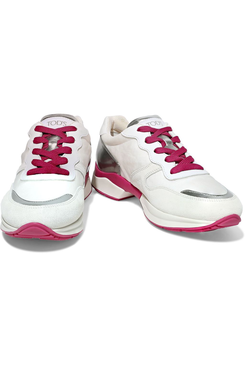 TOD'S Mirrored leather, shell and suede sneakers