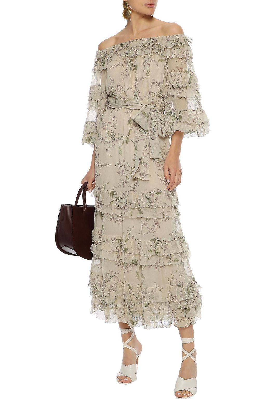 ZIMMERMANN Unbridled off-the-shoulder floral-print silk-georgette midi dress